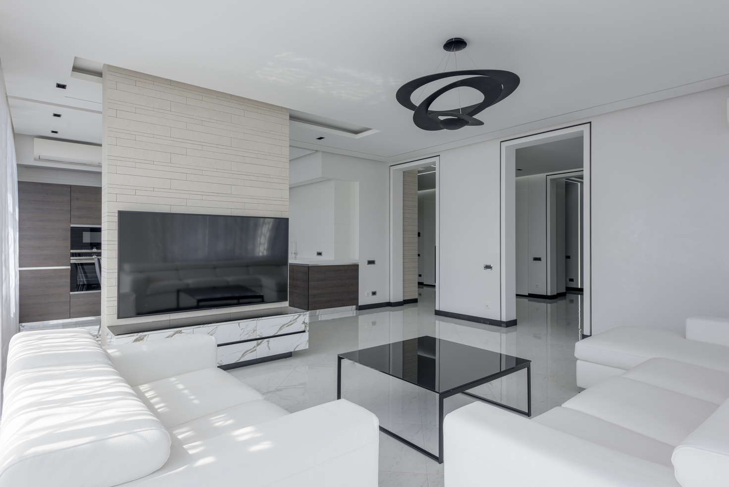 Interior of contemporary apartment with furniture