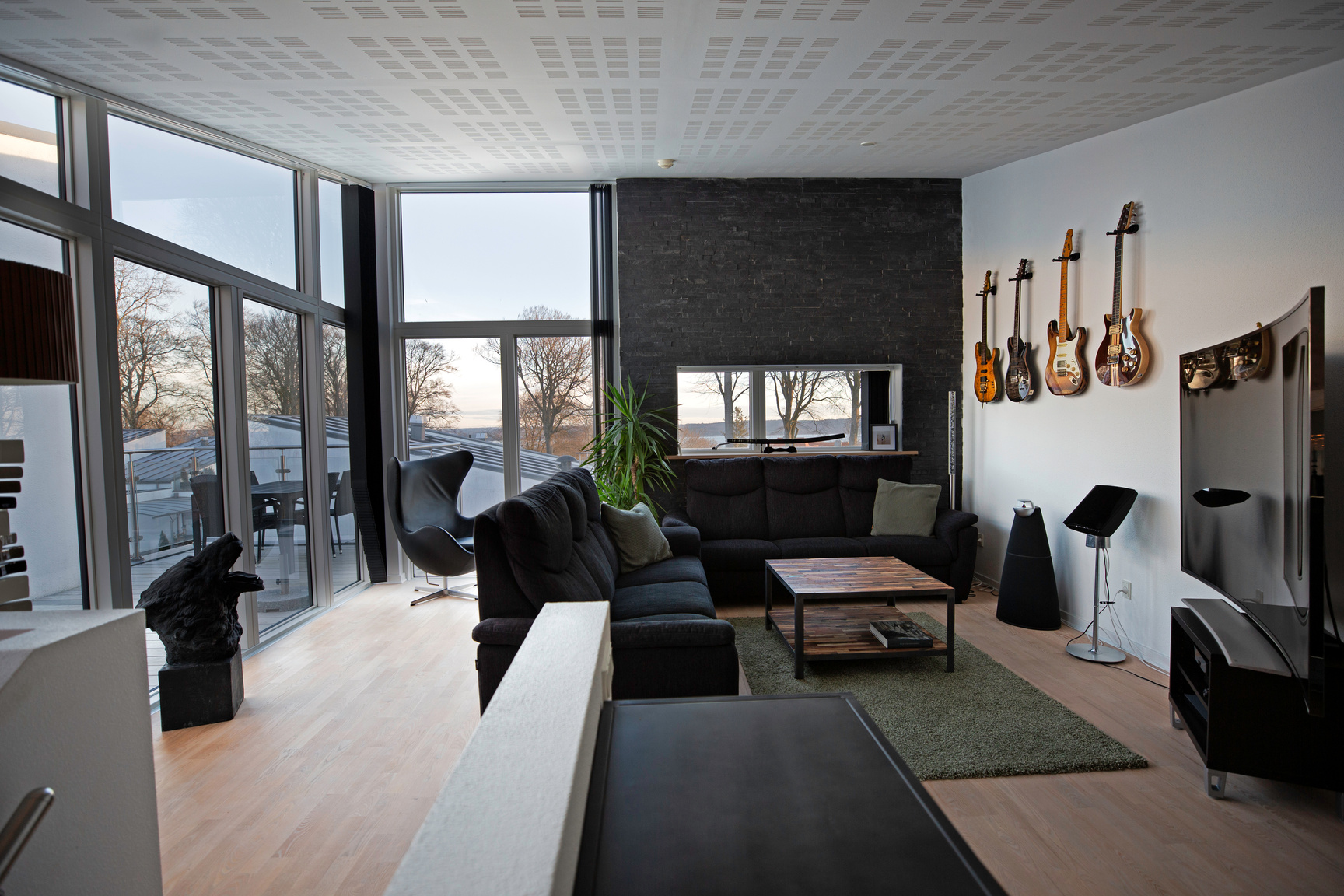 Interior of modern apartment with windows